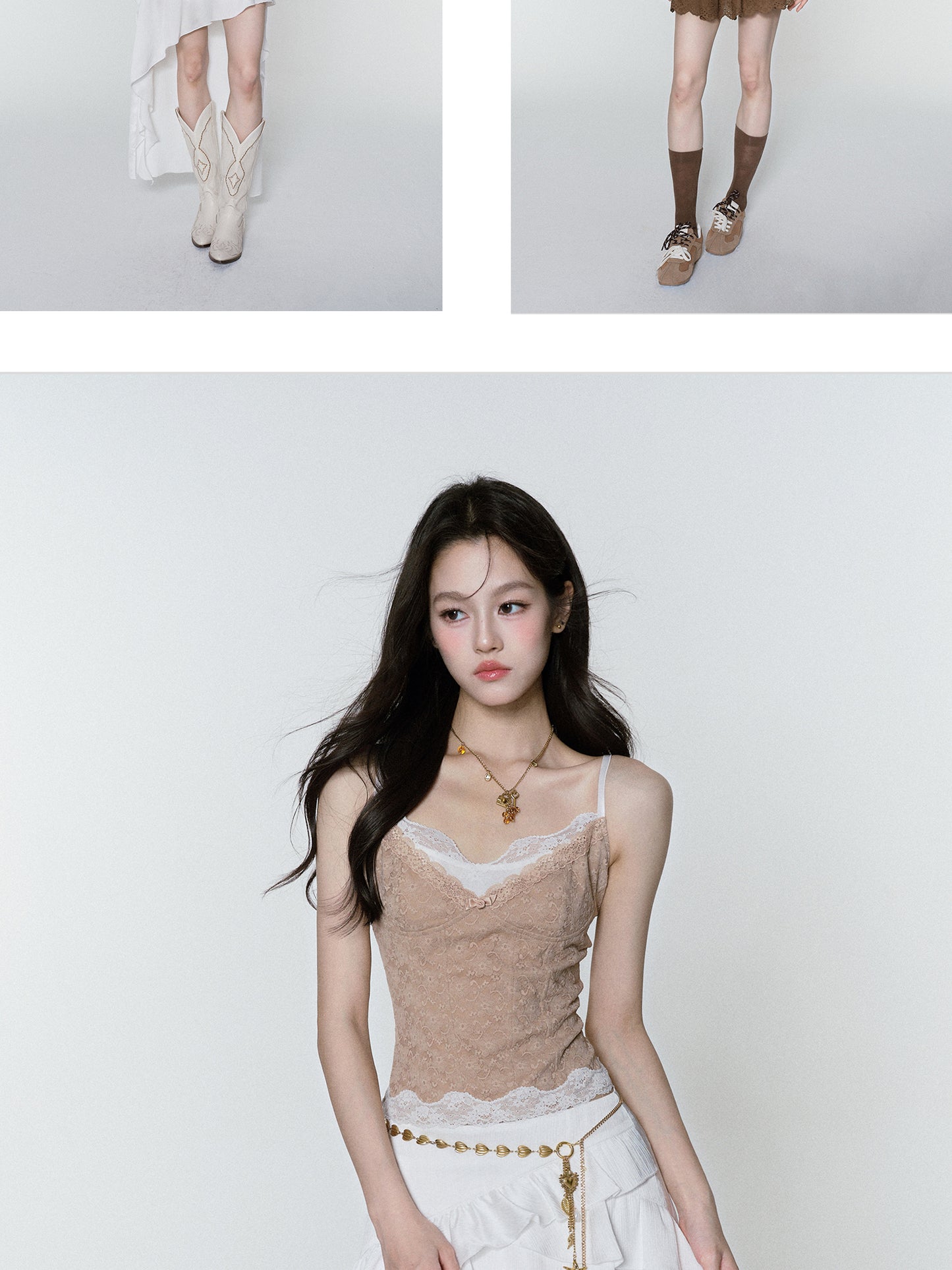 Lace Bustier Cami & High-Low Ruffle Skirt