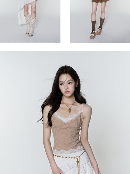 Lace Bustier Cami & High-Low Ruffle Skirt