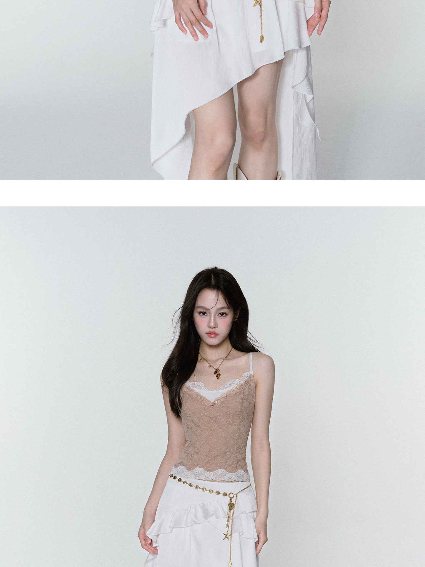 Lace Bustier Cami & High-Low Ruffle Skirt