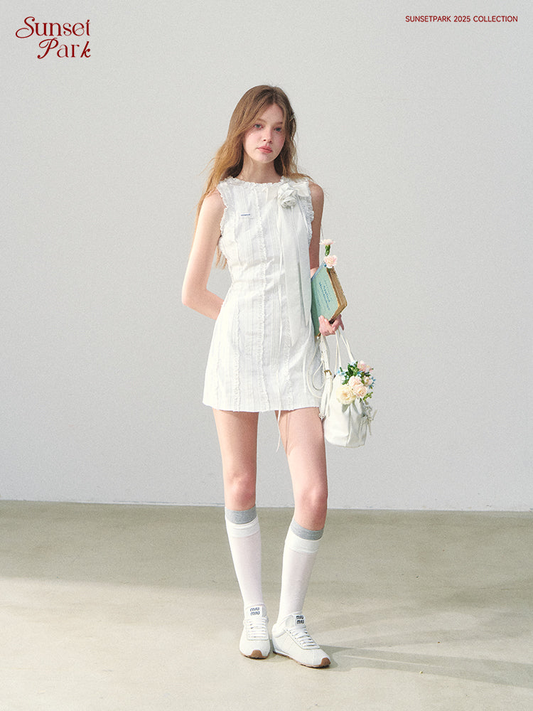 Rosette Ribbon Ruffle Mini Dress
