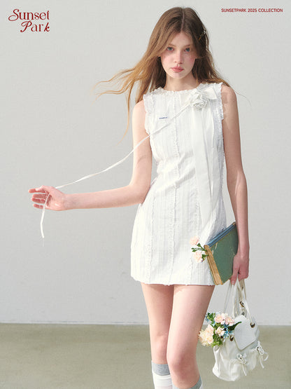 Rosette Ribbon Ruffle Mini Dress