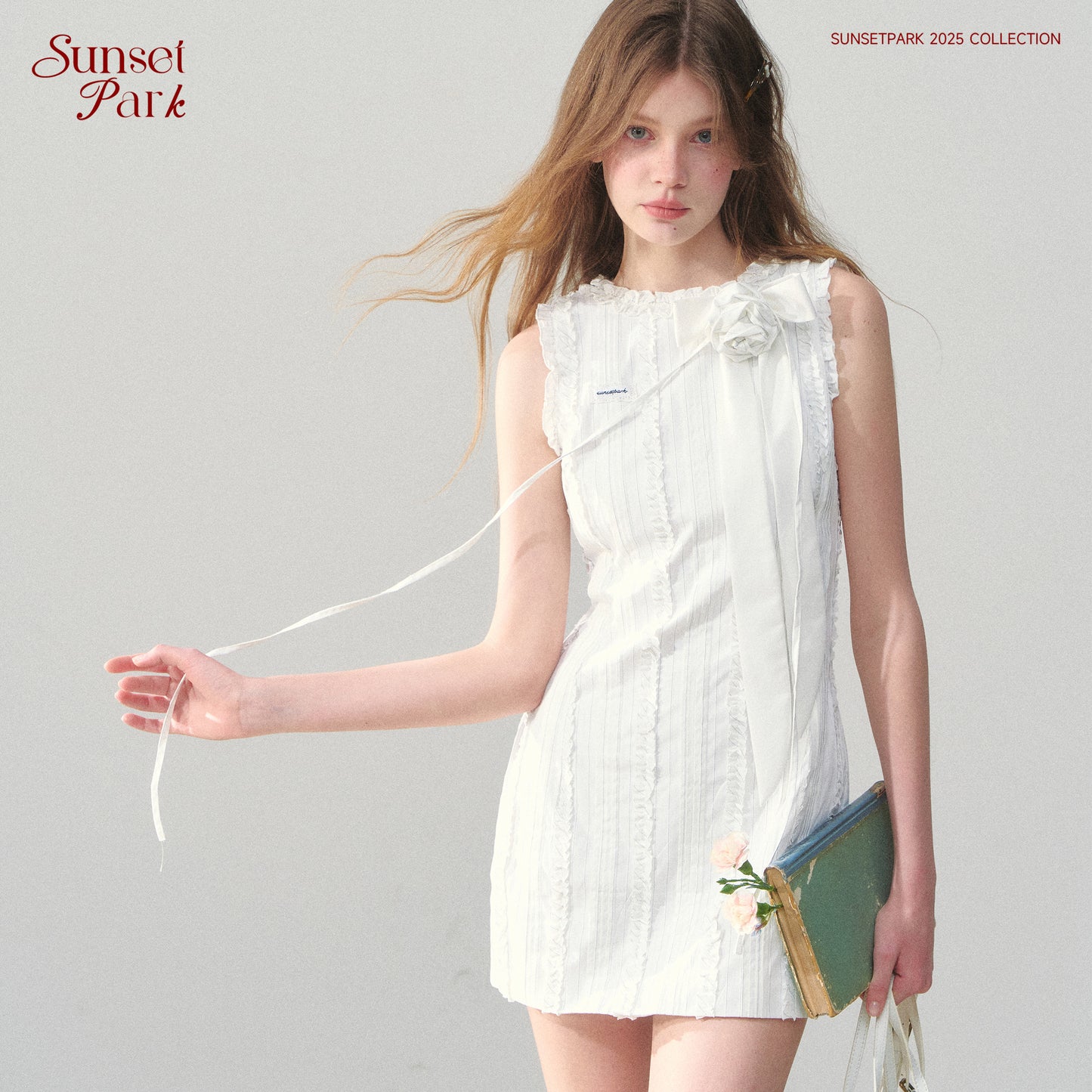 Rosette Ribbon Ruffle Mini Dress
