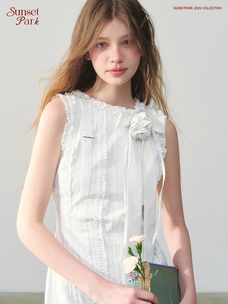 Rosette Ribbon Ruffle Mini Dress