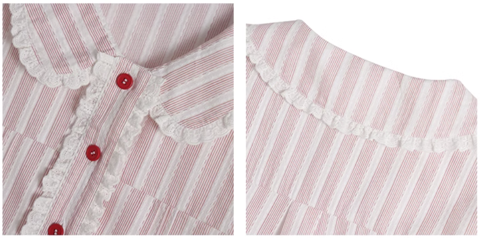 Peter Pan Collar Striped Frill Blouse