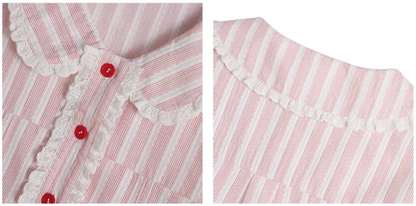 Peter Pan Collar Striped Frill Blouse