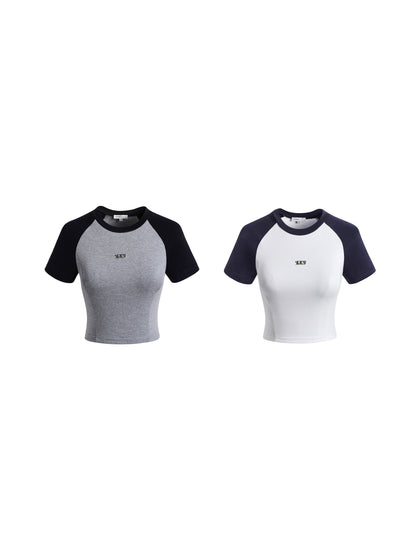 Cropped Raglan Cotton T-Shirt With Charm