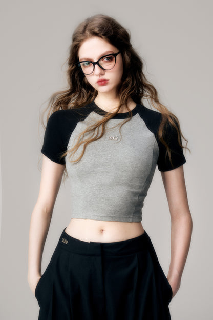 Cropped Raglan Cotton T-Shirt With Charm