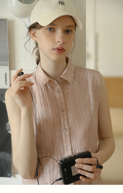 Ruffle Trimmed Gradient Sleeveless Shirt Dress