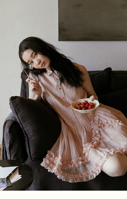 Ruffle Trimmed Gradient Sleeveless Shirt Dress