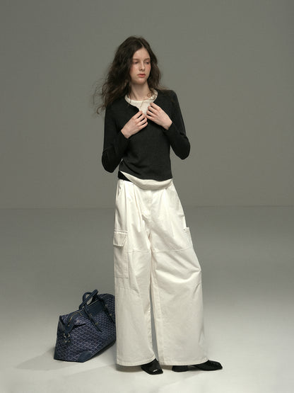 Cotton Wide-Leg Pants With Side Pockets
