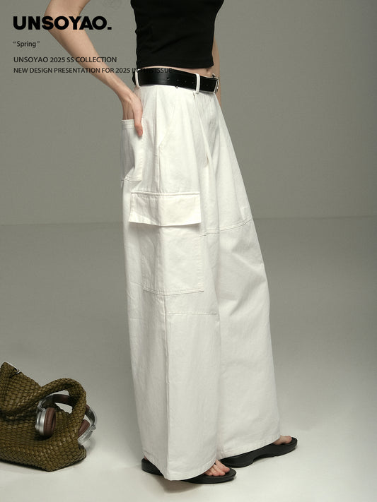 Cotton Wide-Leg Pants With Side Pockets