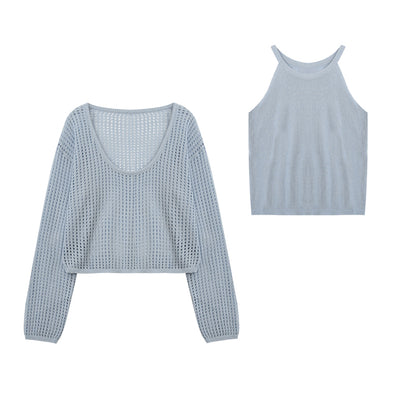 Mesh Knit Long Sleeve Top & Inner Set
