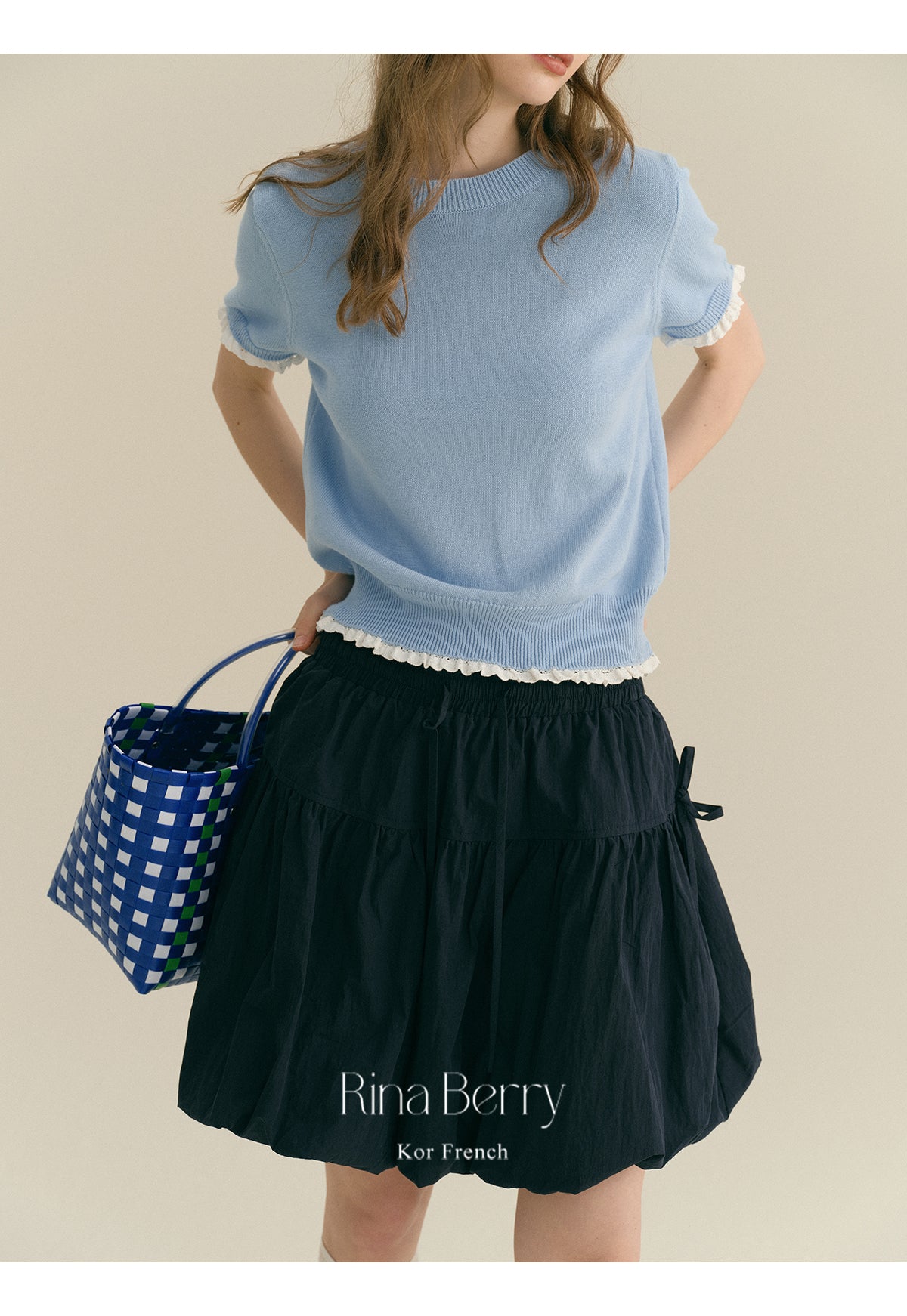 Round Neck Cotton Sweater With Lace Trim