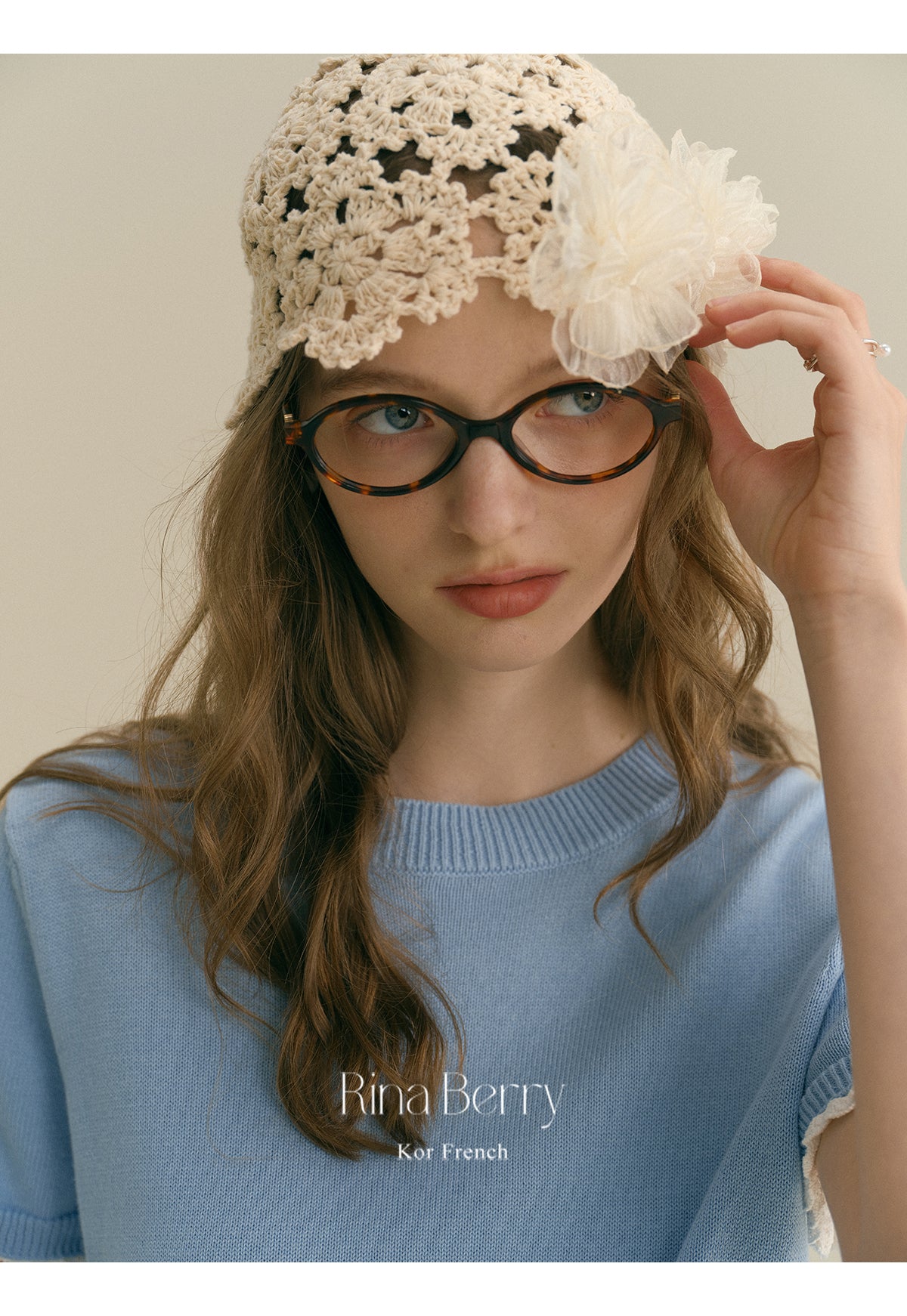 Round Neck Cotton Sweater With Lace Trim