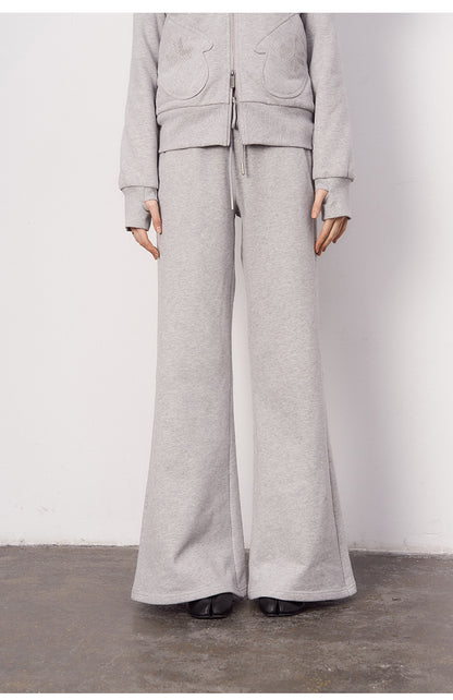 Mitten Pocket Hoodie With Removable Fur / Flared Pants