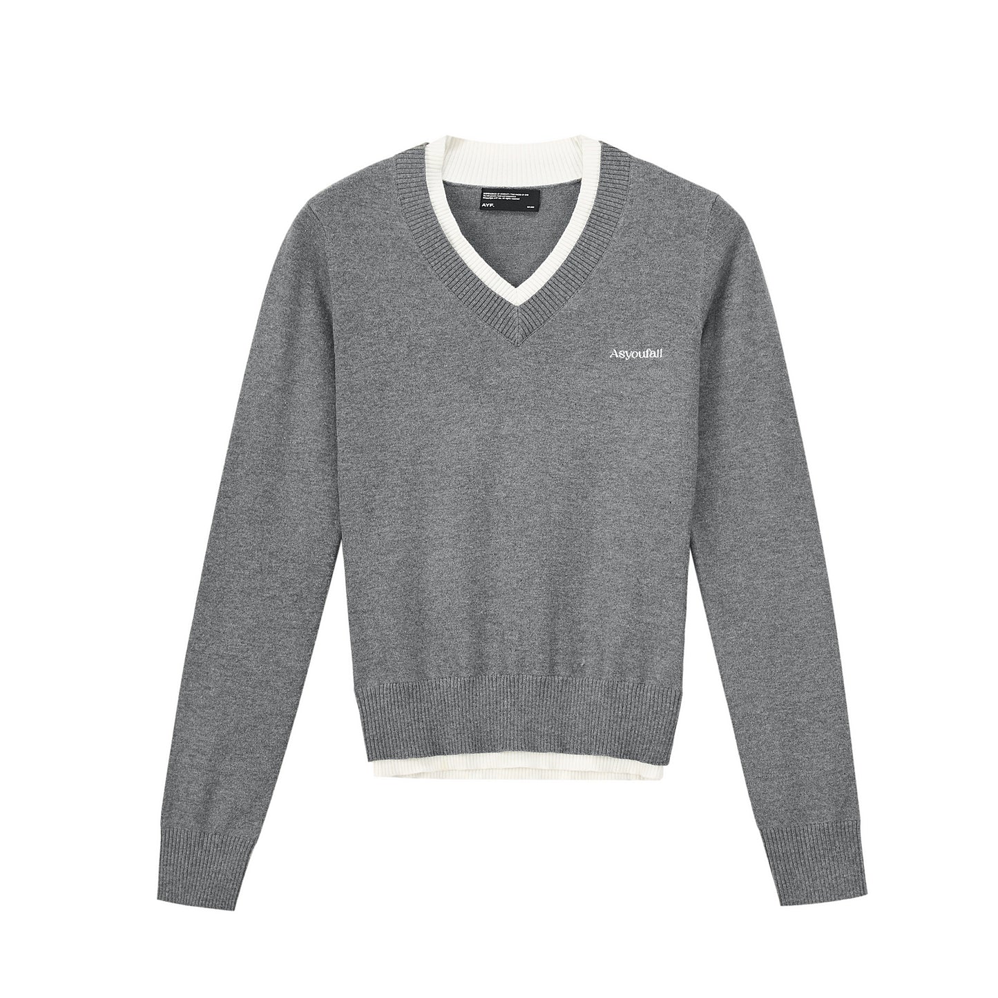 Contrast Detail V-Neck Cotton Blend Knit Sweater