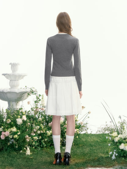 Contrast Detail V-Neck Cotton Blend Knit Sweater