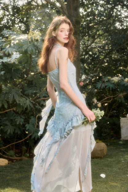 Ruffled Lace Chiffon Slip Dress & Matching Scarf