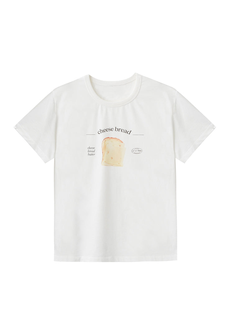 Cheese Bread Print Cotton T-Shirt