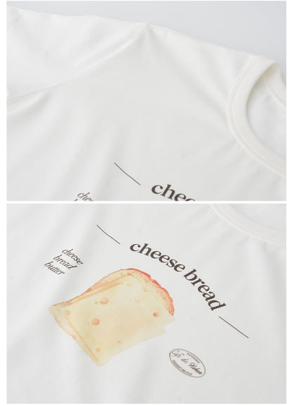 Cheese Bread Print Cotton T-Shirt