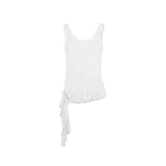 Sheer Lace Peplum Tank With Ruffle Detail