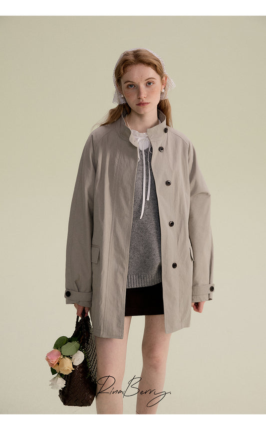 Short Stand Collar Coat With Belted Cuffs