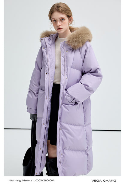 Long Duck Down Puffer Jacket With Fox Fur Collar