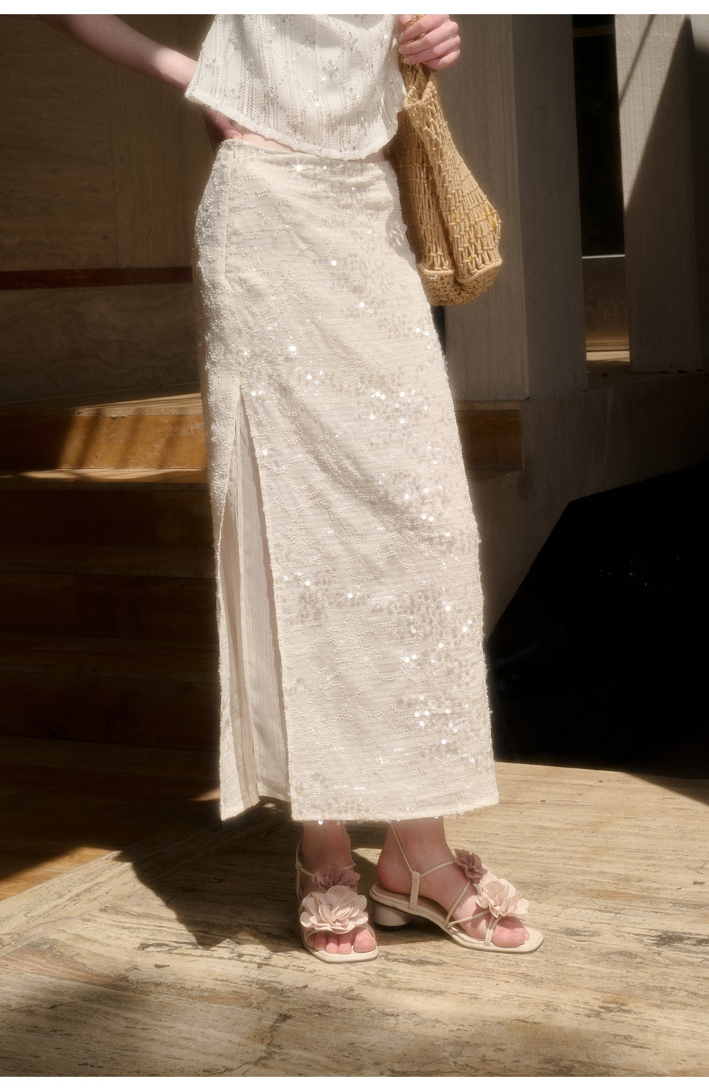 Sparkling Sequin Halter Top & Slit Skirt