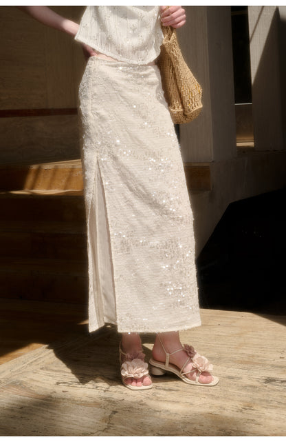 Sparkling Sequin Halter Top & Slit Skirt