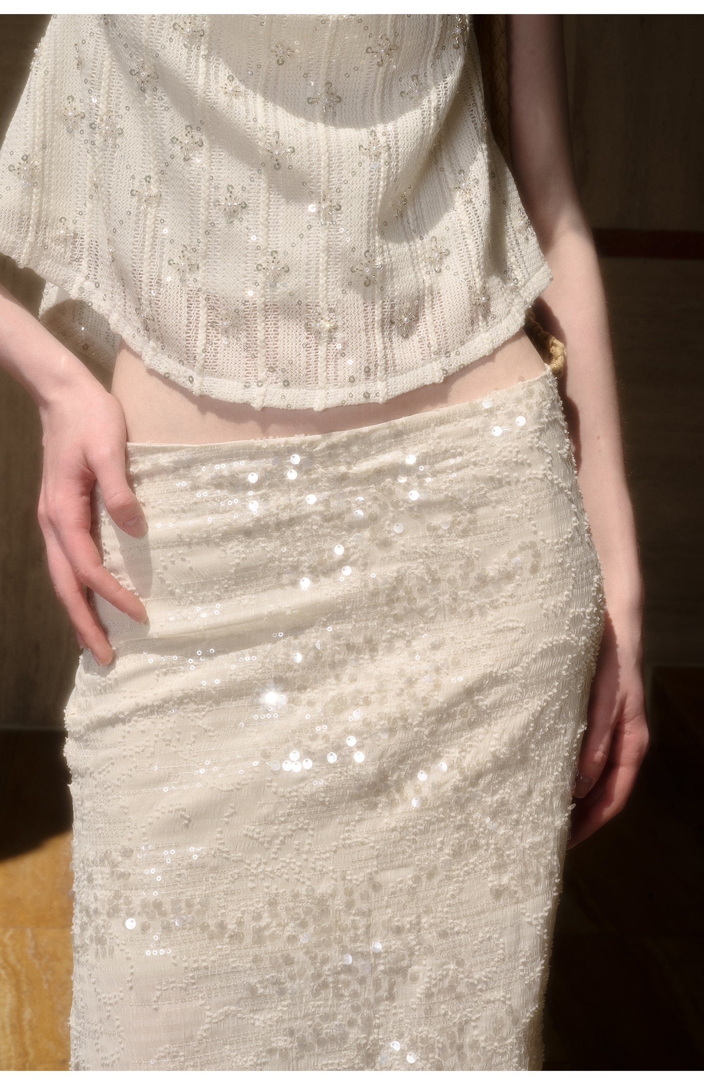 Sparkling Sequin Halter Top & Slit Skirt