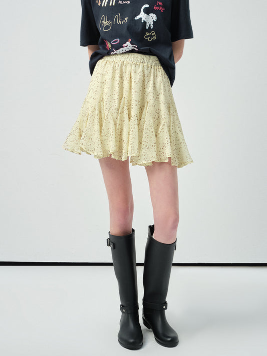 Printed Flutter Skirt With Elastic Waist