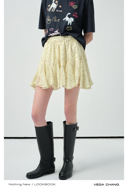 Printed Flutter Skirt With Elastic Waist