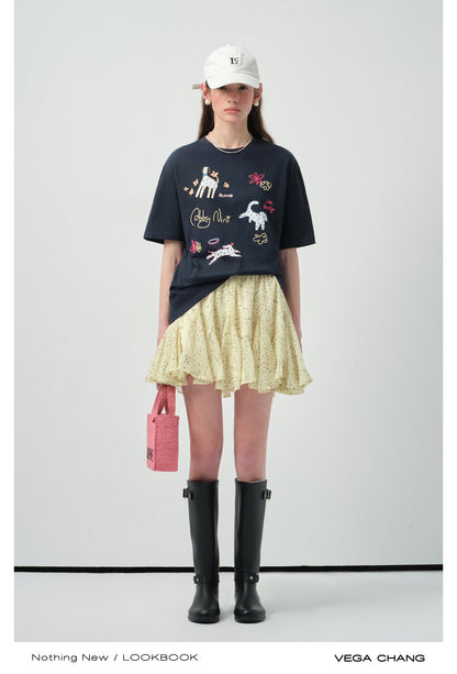 Printed Flutter Skirt With Elastic Waist