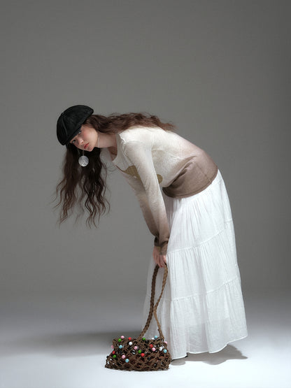 Soft Gradient Bird Motif Knit Pullover