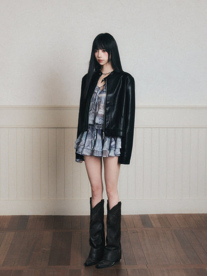 Faux Leather Jacket With Stand Collar