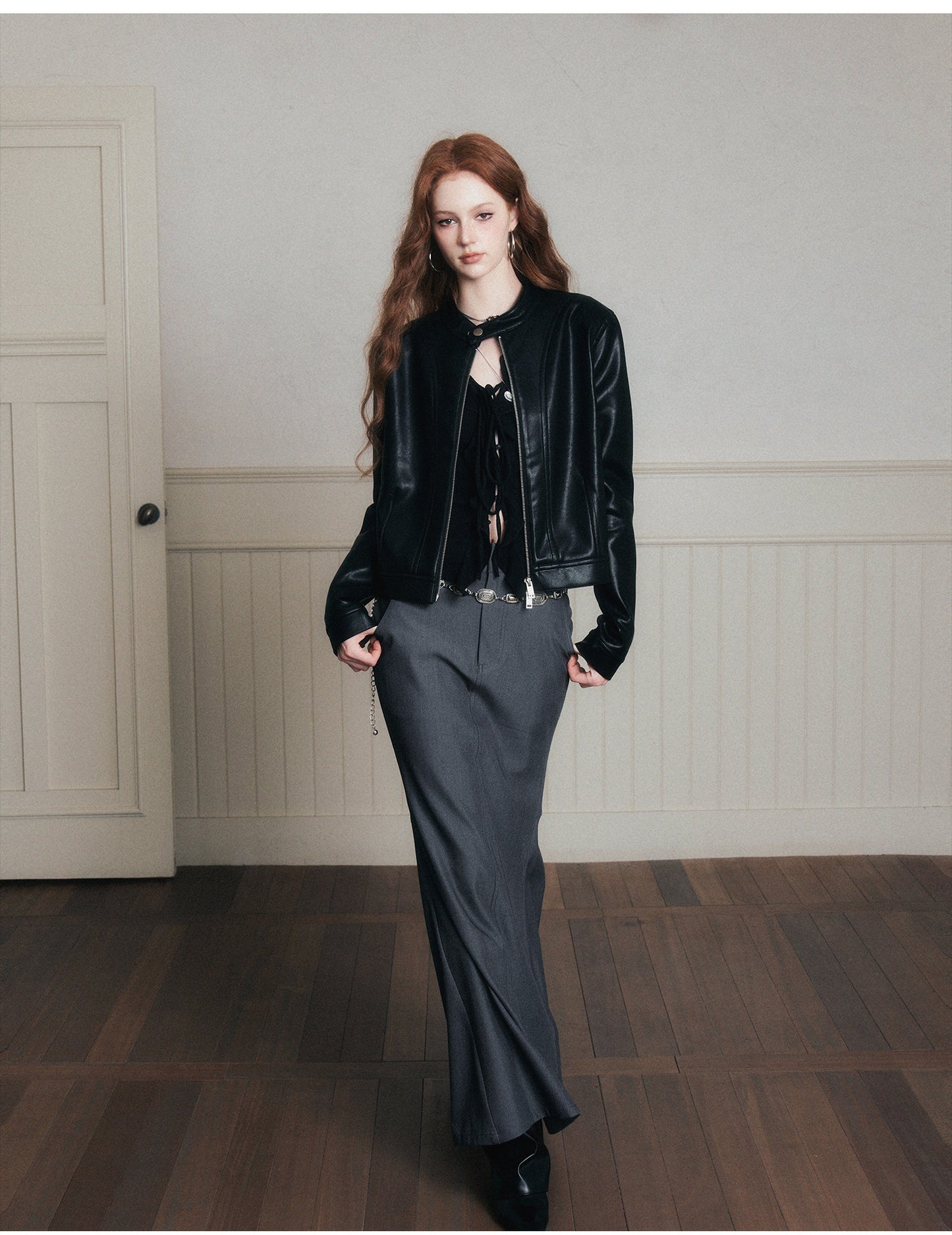 Faux Leather Jacket With Stand Collar