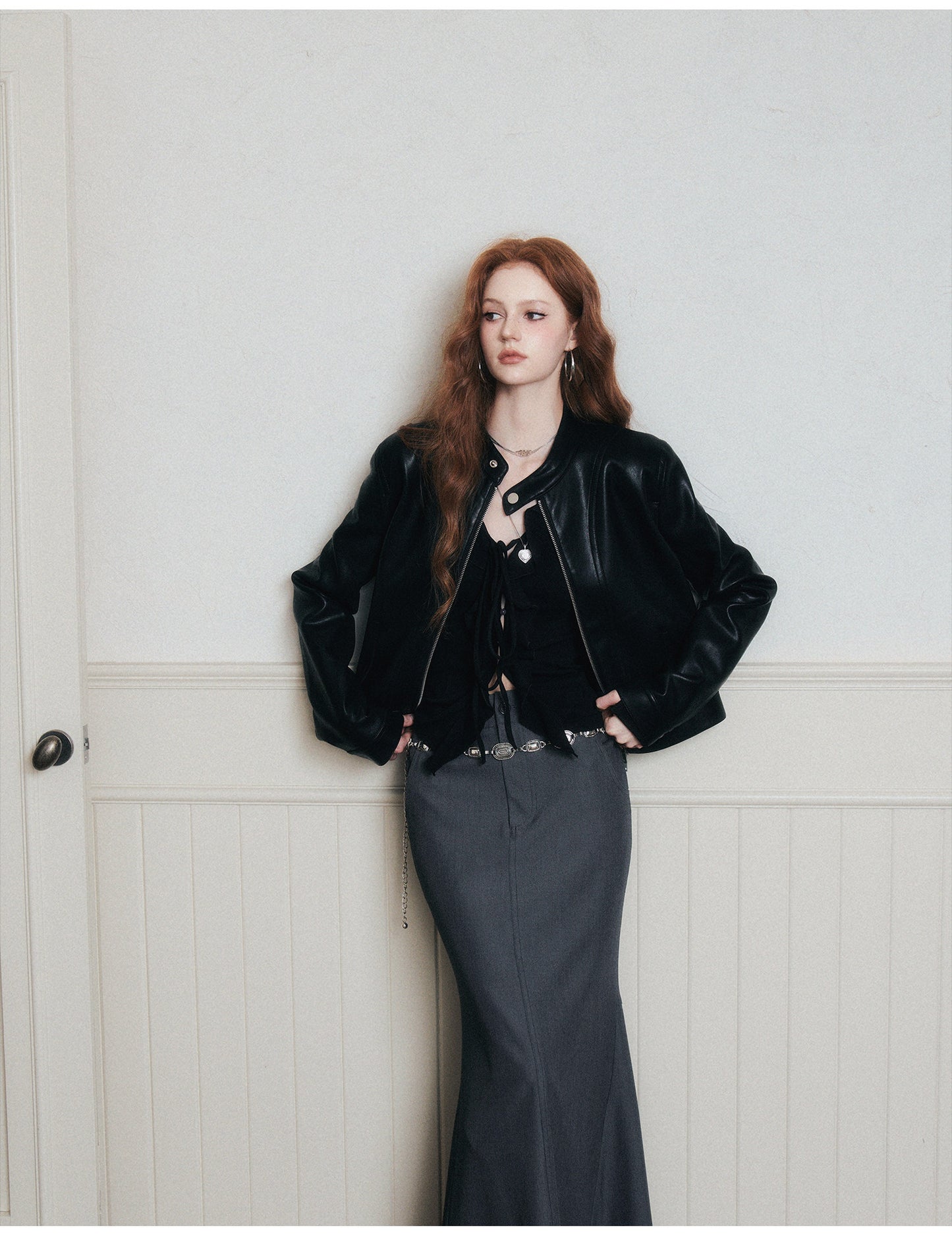 Faux Leather Jacket With Stand Collar