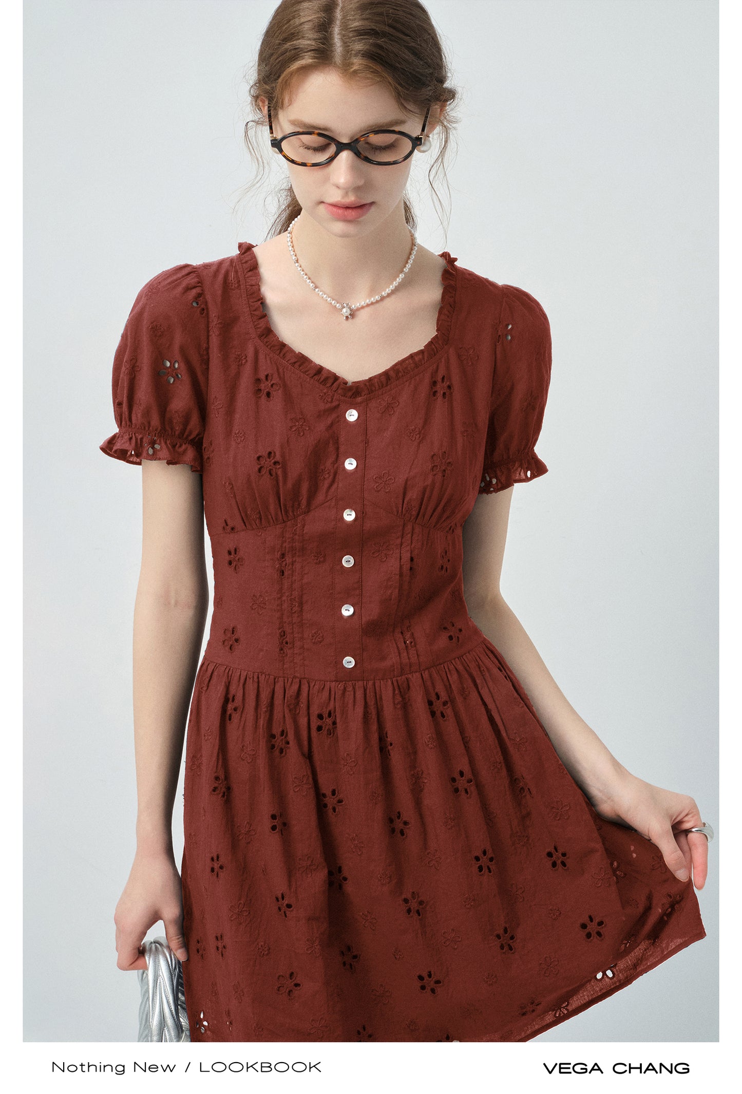Eyelet Embroidered Puff-Sleeve Dress