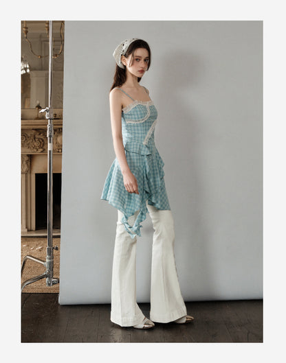 Asymmetrical Plaid Ruffle Cami Dress & Bootcut Jeans