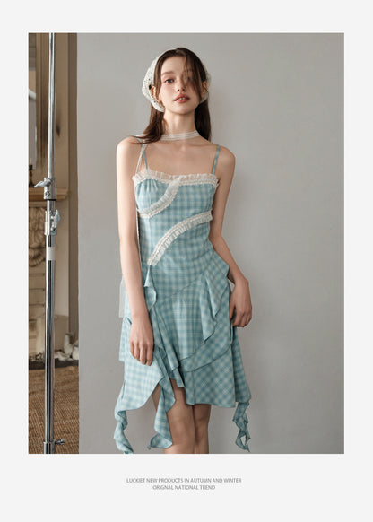 Asymmetrical Plaid Ruffle Cami Dress & Bootcut Jeans