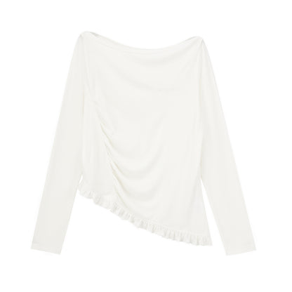 Asymmetric Off-Shoulder Sheer Draped Top
