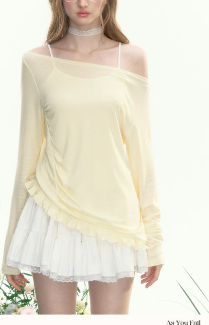 Asymmetric Off-Shoulder Sheer Draped Top