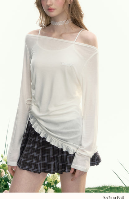 Asymmetric Off-Shoulder Sheer Draped Top