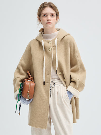 Wool Blend Two-Tone Hooded Coat