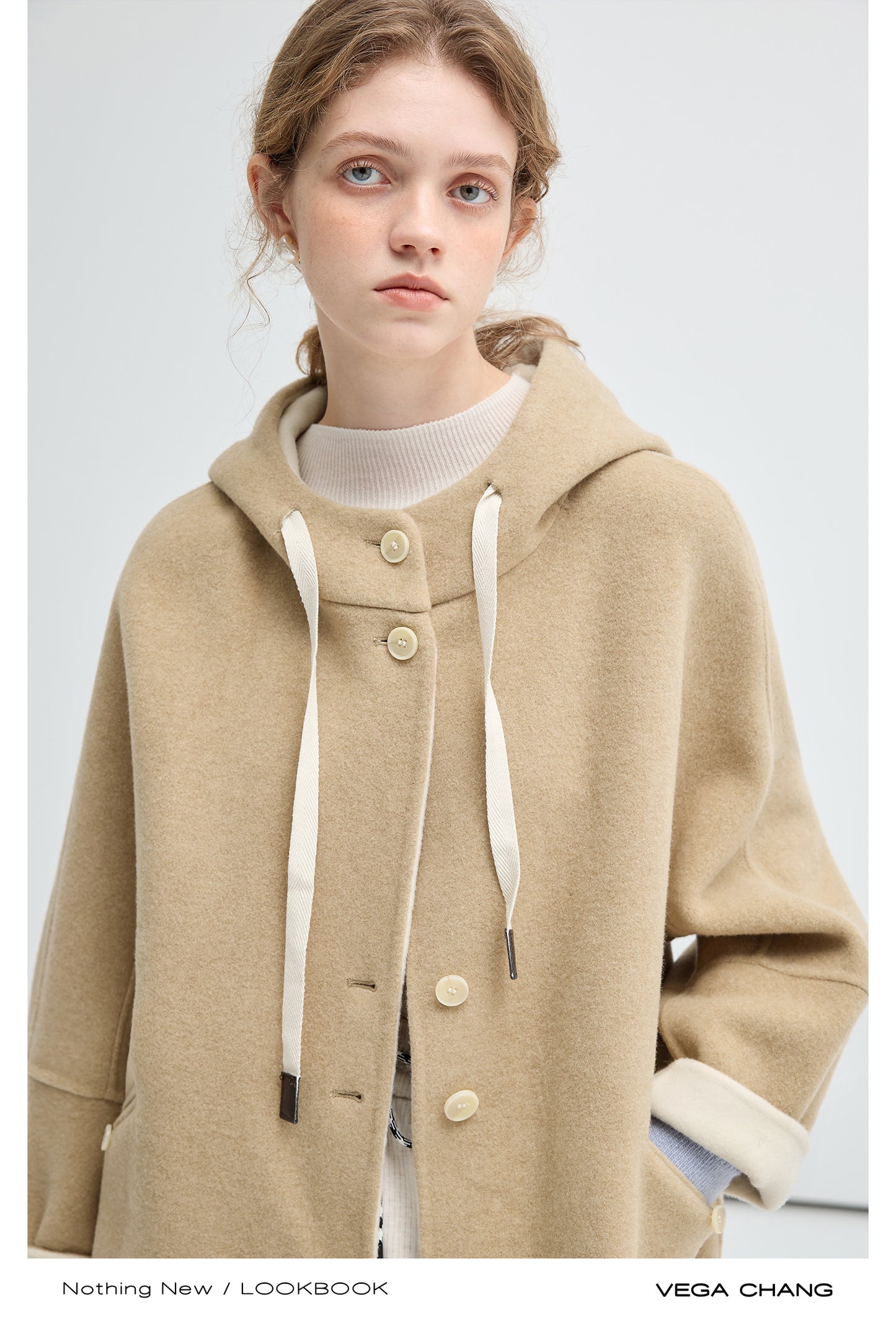 Wool Blend Two-Tone Hooded Coat