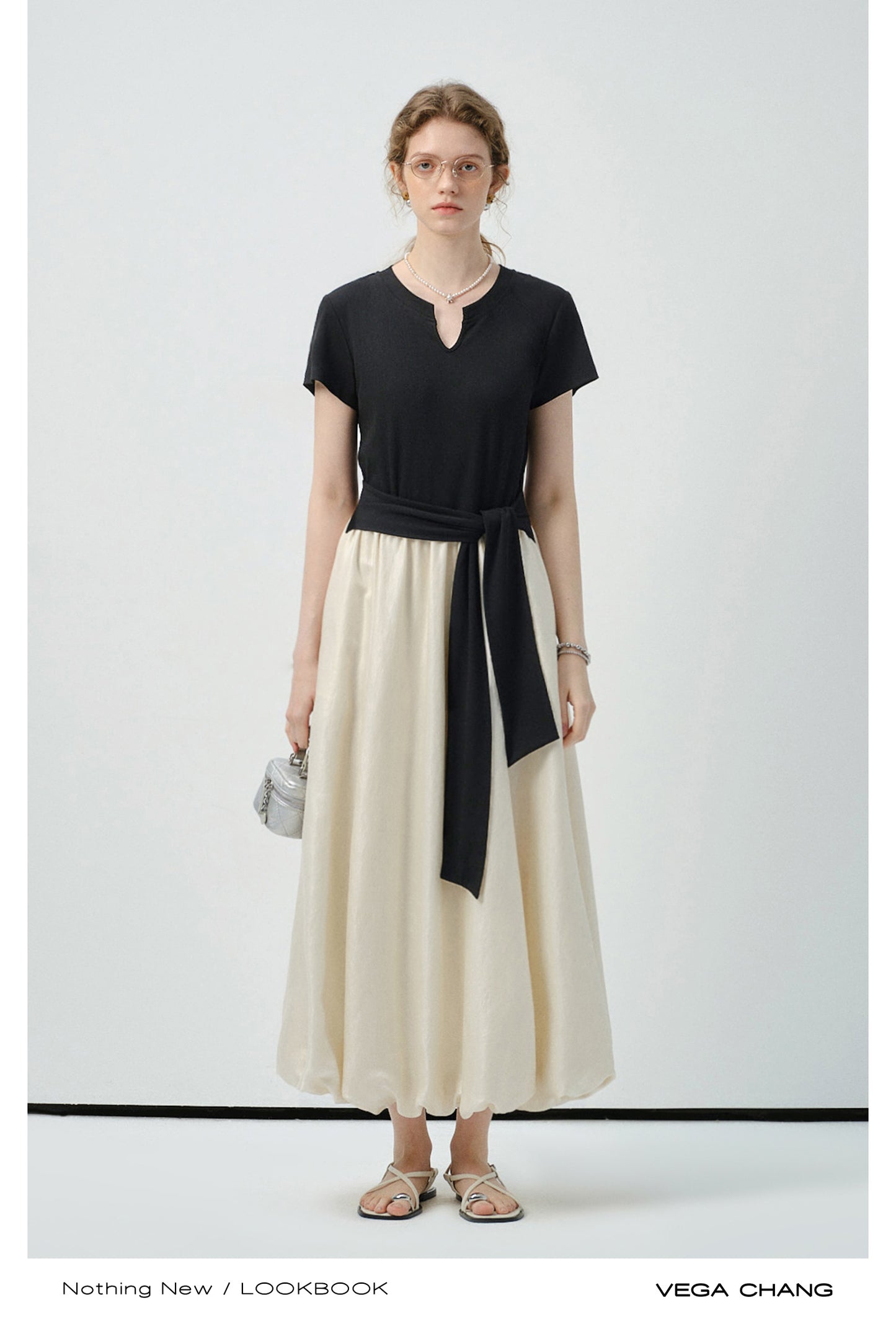 Faux Two-Piece Bubble Hem Dress With Split Neck
