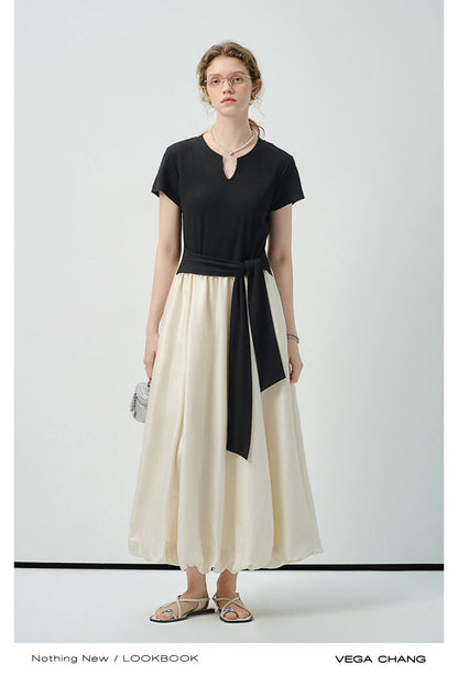 Faux Two-Piece Bubble Hem Dress With Split Neck