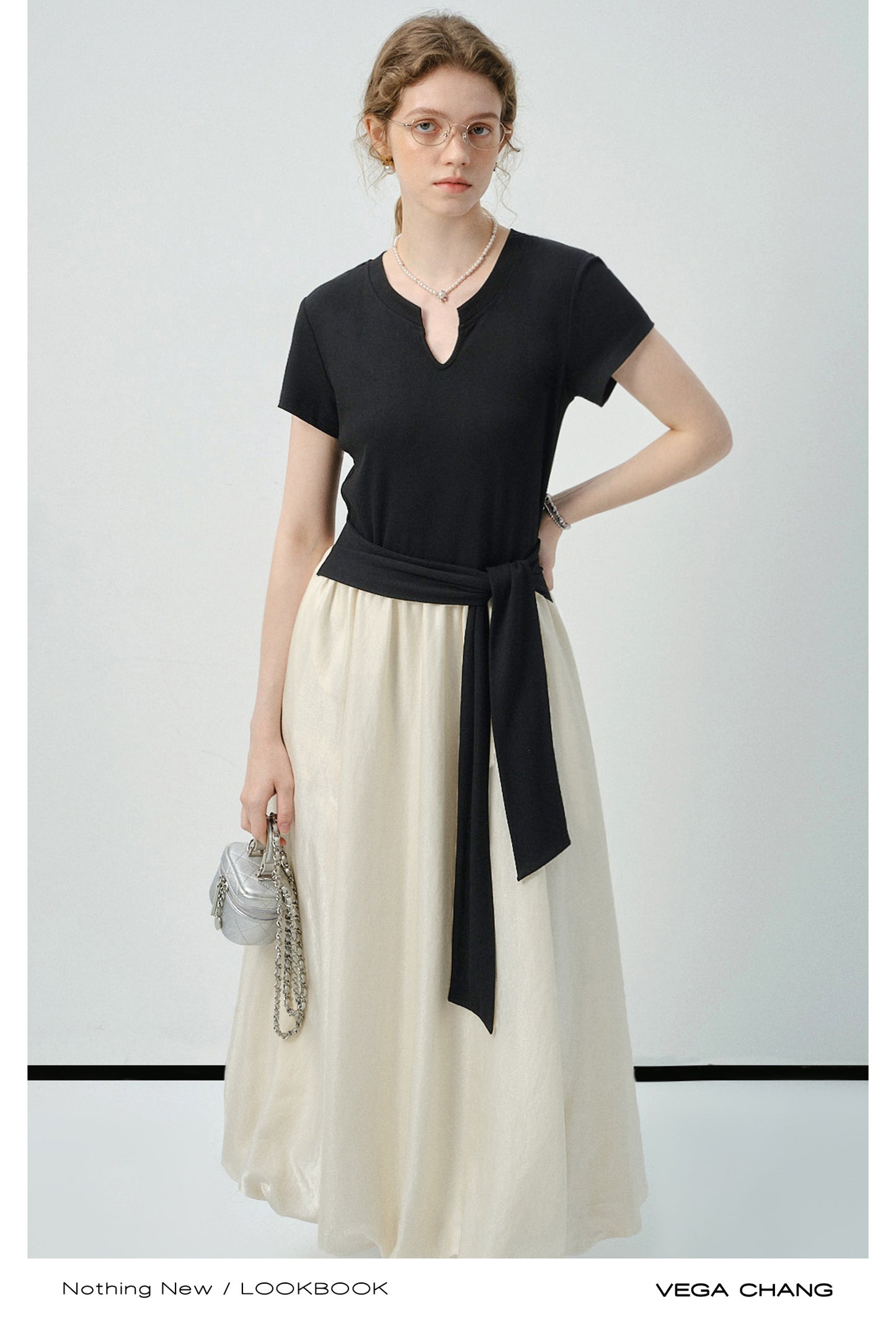 Faux Two-Piece Bubble Hem Dress With Split Neck
