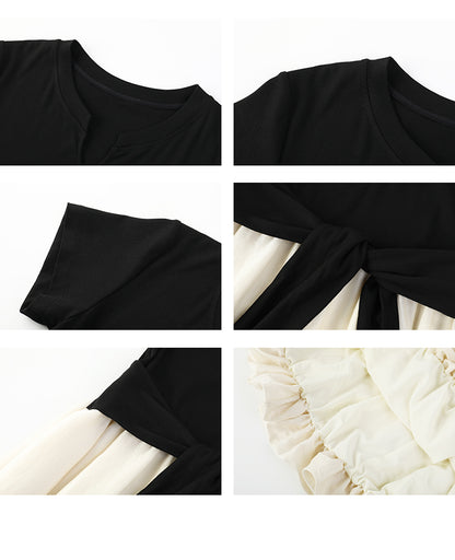 Faux Two-Piece Bubble Hem Dress With Split Neck