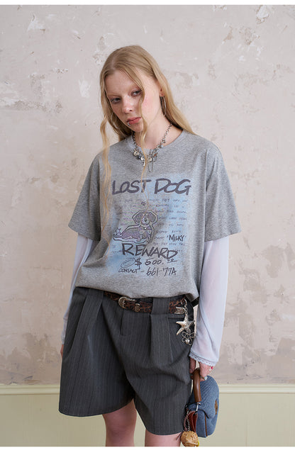 Dog Graphic Print Layered-Look T-Shirt